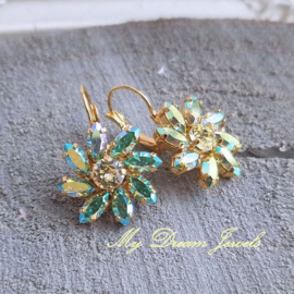 Oorbellen Daisy Flower Summer Green met Swarovski Crystal