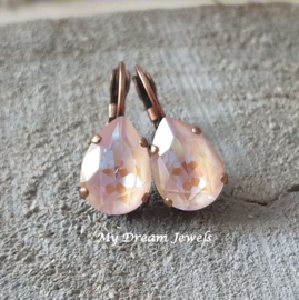 Oorbellen Belle met Swarovski Druppel "Crystal Dusty Pink"