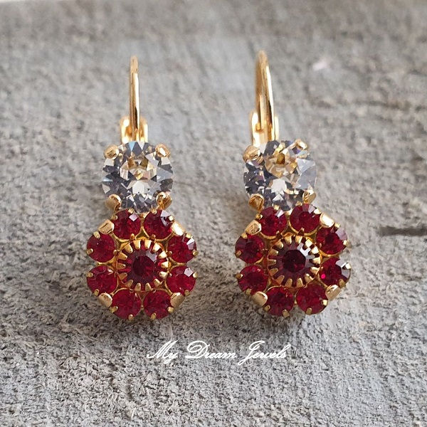 Oorhanger Crystal met Vintage Swarovski Flower Siam