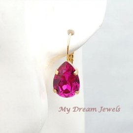 Oorbellen Belle met Swarovski druppel Crystal "Fuchsia"