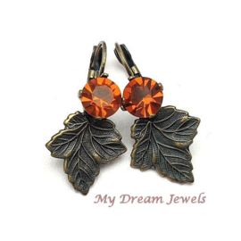 Oorbellen Bronze Leaves met Swarovski Crystal