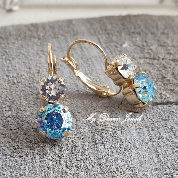 Oorbellen Lara met Swarovski " Twinkle Aqua "