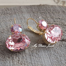 Oorbellen Elisa met Swarovski  "Light Rose Moon & Light Rose"