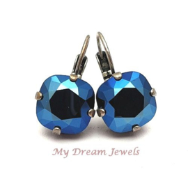 Oorbellen Square met Swarovski Metallic Blue