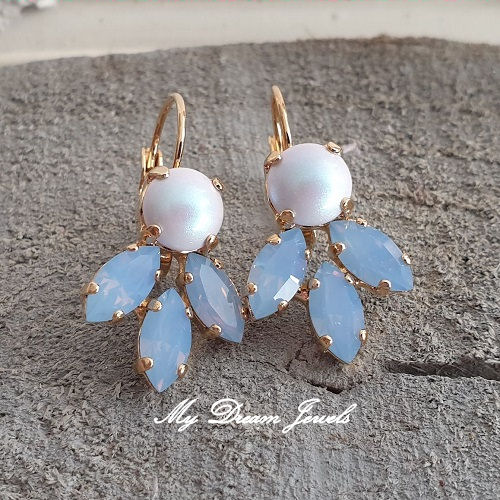 Oorbellen Lady met Swarovski parel Dreamy Blue & Blue Opal