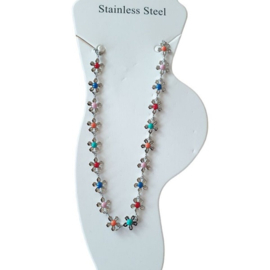 Roestvrij stalen (RVS) enkelbandje bloem enamel Zilver-multicolour