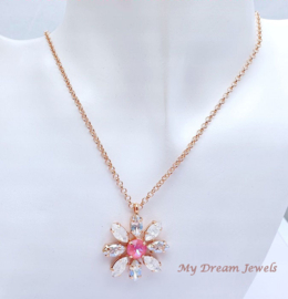 Ketting Star Flower "Crystal Pink Delite " met o.a. Swarovski Crystal