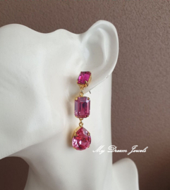 Oorstekers  met Swarovski Crystal "Glamour Pink"