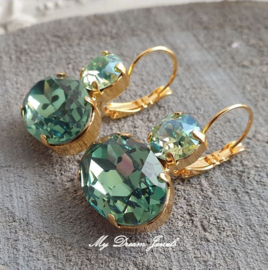 Oorbellen Elisa met Swarovski  "Chrysolite Moon & Erinite"
