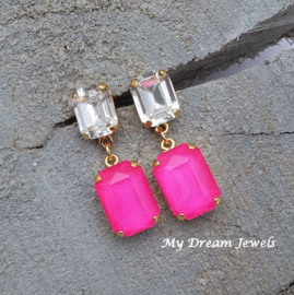Oorstekers Ilona  "Crystal Neon Pink "met o.a. Swarovski Crystal