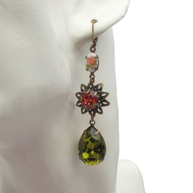 Oorhangers Filigree Flower met Swarovski Crystal Padparadscha en Olivine