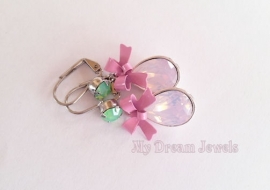 Oorhangers Pink Romance met Swarovski Vintage Green Opal en Rose Opal