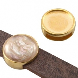 DQ Schuiver Setting voor plat leer 10mm en cabochon 12mm "Goudkleurig"