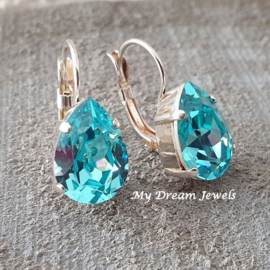 Oorbellen Belle met Swarovski Druppel "Light Turquoise"