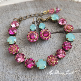 Armband Vintage Flower Fuchsia met Swarovski Crystal