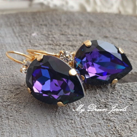 Oorbellen Druppel met Swarovski Helder Crystal & Crystal Heliotrope