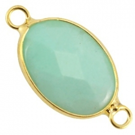 Half Edelsteen tussenstuk Ovaal 18x13mm Jade Green ( Goud )