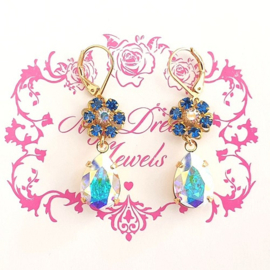 Oorhangers Vintage Swarovski Flower Capri Blue/Crystal AB