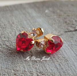 Oorstekers met Swarovski Hart Light Siam Red