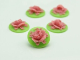 Cabochon Bloem Groen en Rose