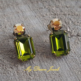 Oorstekers Lucy " Fall Iridescent Olivine" met Swarovski Crystal