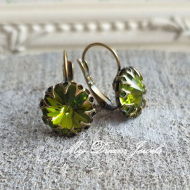 Oorbellen Crown met Swarovski Crystal Olivine