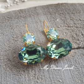 Oorbellen Elisa met Swarovski  "Chrysolite Moon & Erinite"