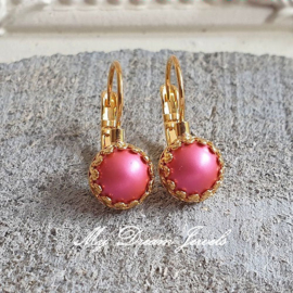 Oorbellen Crown met Swarovski Pearl Mulberry Pink