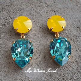 Oorstekers met Swarovski Crystal Yellow Turquoise
