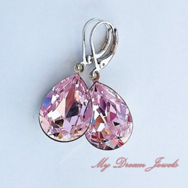 Oorhangers met Swarovski Druppel Rosaline 18x13mm