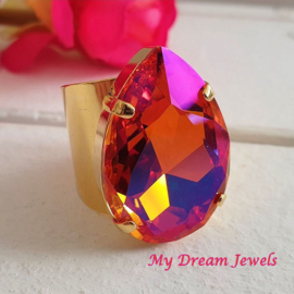 Goudkleurige ring XL met Swarovski Crystal Astral Pink