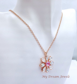 Ketting Star Flower "Crystal Pink Delite " met o.a. Swarovski Crystal