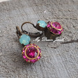Oorbellen met Swarovski Pacific & Fuchsia