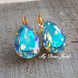 Oorbellen Sofia met Swarovski Druppel  " Aquamarine Glacier Blue"