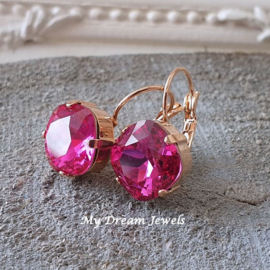 Oorbellen Square met Swarovski " Fuchsia "