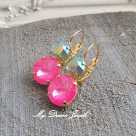 Oorbellen met Swarovski Crystal Pacific & Neon Pink