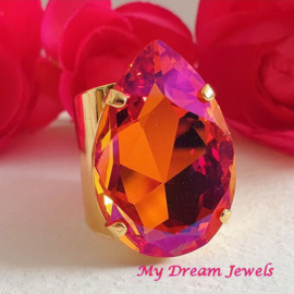 Goudkleurige ring XL met Swarovski Crystal Astral Pink