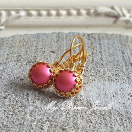 Oorbellen Crown met Swarovski Pearl Mulberry Pink