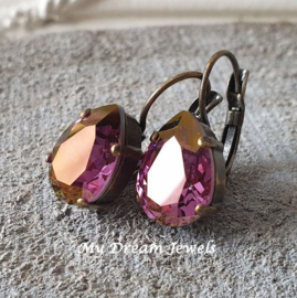Oorbellen Belle met Swarovski Druppel "Crystal Lilac Shadow "