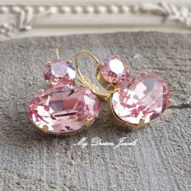 Oorbellen Elisa met Swarovski  "Light Rose Moon & Light Rose"