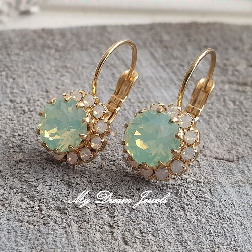Oorbellen met Swarovski Crystal White Opal & Chrysolite Opal