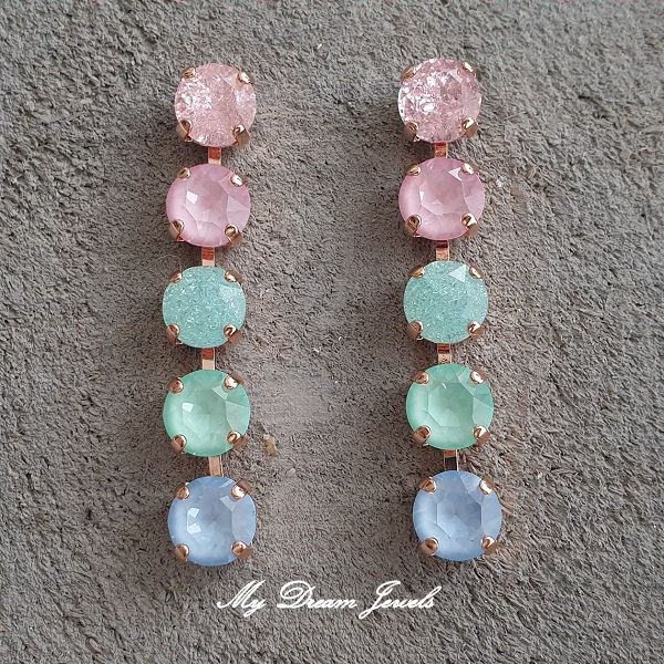 Oorstekers " Pastel Crushed Ice " met o.a. Swarovski Crystal