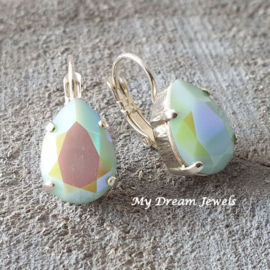 Oorbellen Belle met Swarovski Druppel "Mint Alabaster Glacier Blue"
