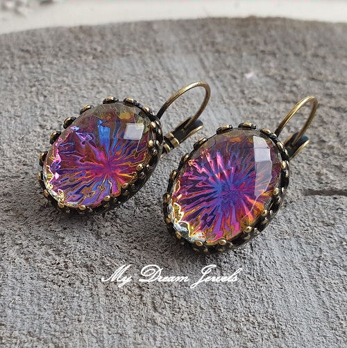 Oorbellen Crown "Vintage Crystal Rainbow Star"