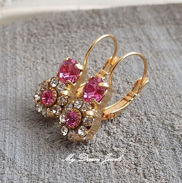 Oorhanger Rosé met Vintage Swarovski Flower Rose en Crystal