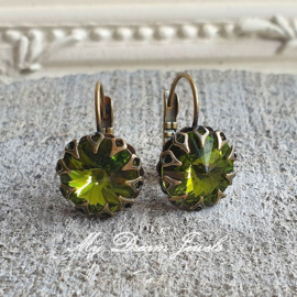 Oorbellen Crown met Swarovski Crystal Olivine