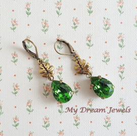 Oorhangers Herfstblad met Swarovski Druppel Fern Green