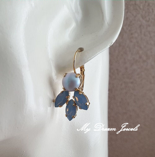 Oorbellen Lady met Swarovski parel Dreamy Blue & Blue Opal