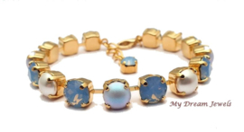 Romantische Armband Pearl Blue Opal met Swarovski  Crystal