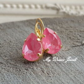 Oorbellen Belle met Swarovski Druppel 14x10mm"Crystal Dahlia  Roze "